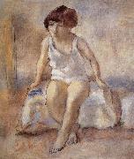 Jules Pascin The maiden wear the white underwear from French France oil painting artist